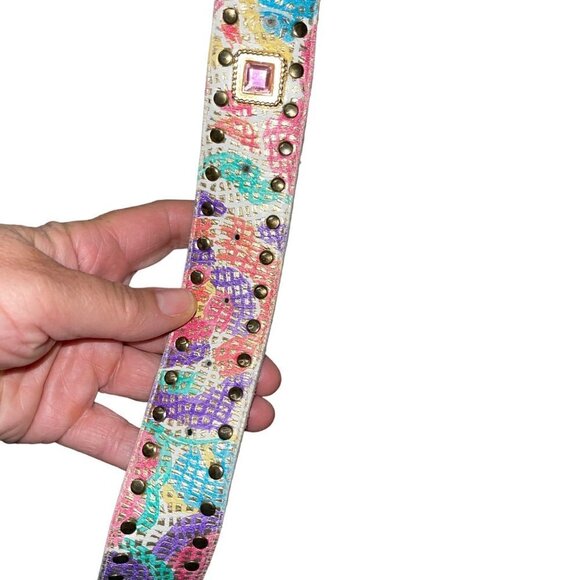 Vintage Womens Belt Size Large Multicolor Metallic Leather Rhinestone main image 10